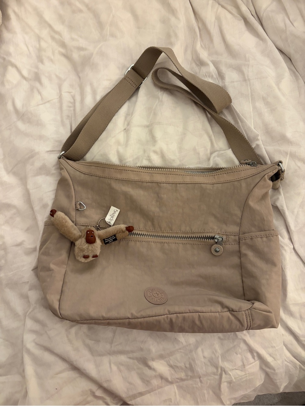 👜 Kipling Beige Nylon Shoulder Bag / Crossbody